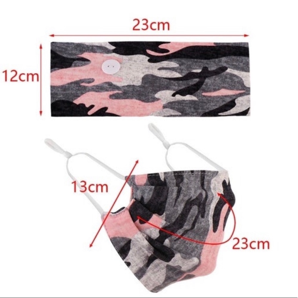 Brand New Face Mask & Headband Set Pink Camo - Picture 5 of 11